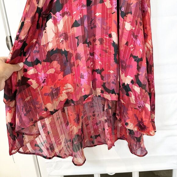 Lane Bryant Dress 18 Red Floral Balloon Sleeve 80s Midi High Low Party Wedding - Picture 6 of 16